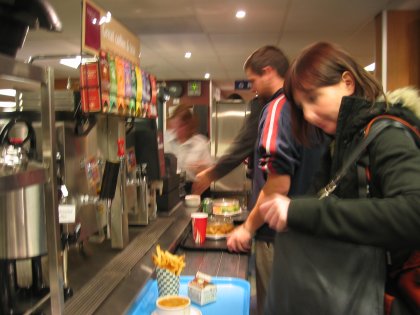 In line to pay for my supper on the ferry