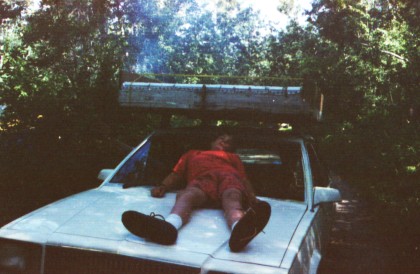 Blair relaxing on the Skylark with the raft on the roof