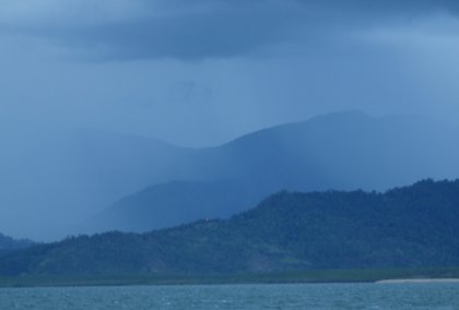 Rain obscuring the view of the hills