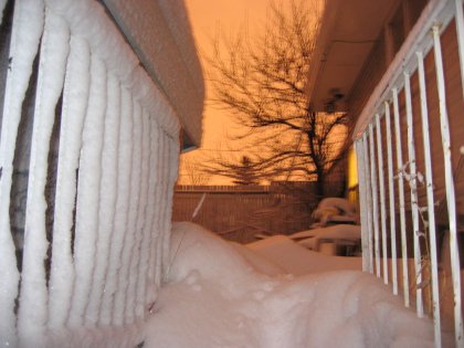 Huge piles of snow in the back yard
