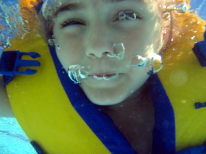 Bravery blowing bubbles in the water